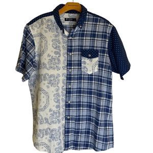 Cremieux Collection Mens size Large Blue white paisley linen Button up shirt top